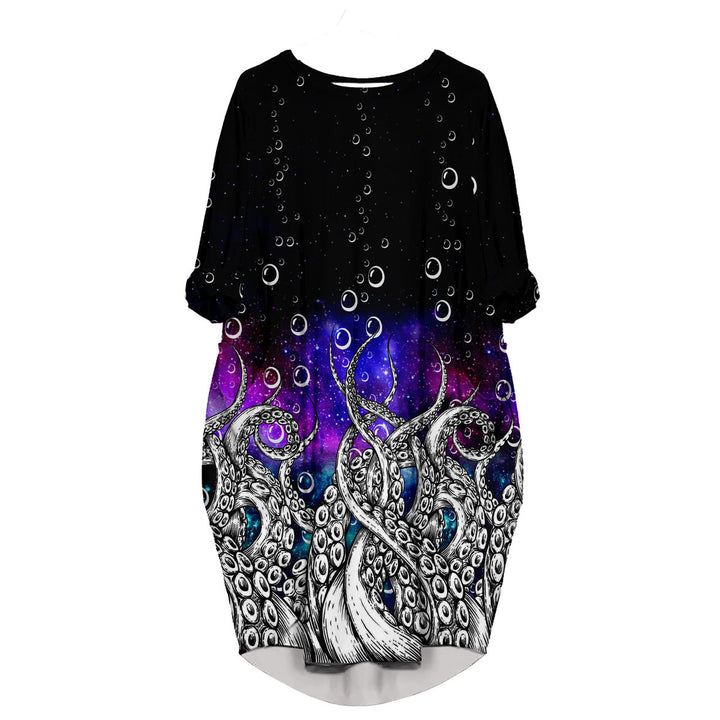 Galaxy Octopus Long Sleeve Midi Dress 