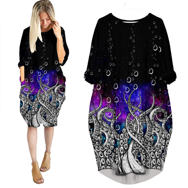 Galaxy Octopus Long Sleeve Midi Dress 