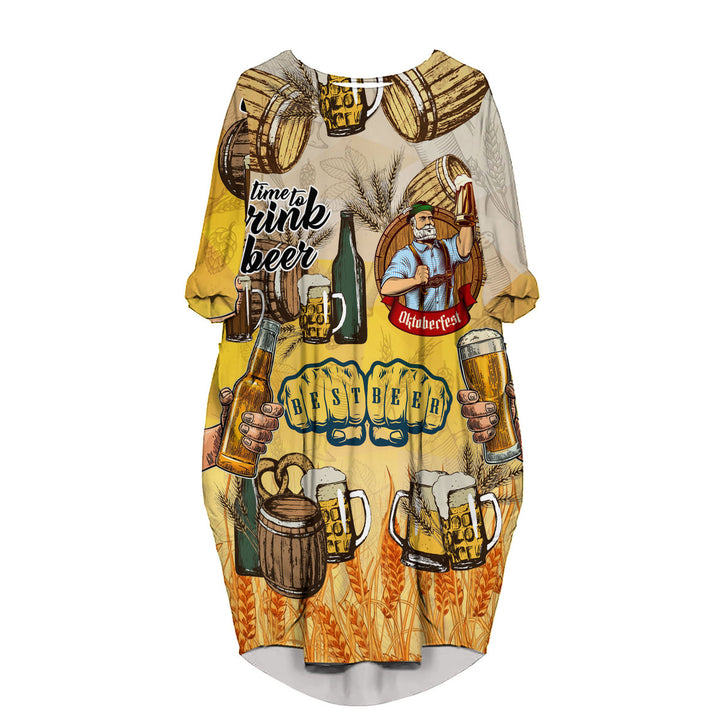 Oktoberfest Time To Drink Beer Yellow Long Sleeve Midi Dress