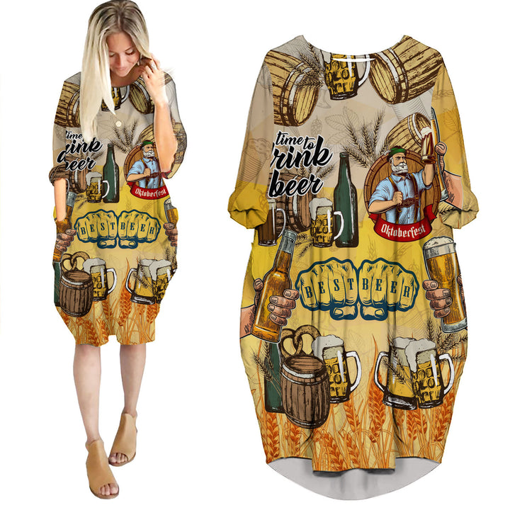 Oktoberfest Time To Drink Beer Yellow Long Sleeve Midi Dress