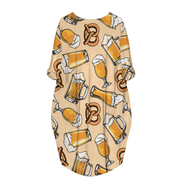 Beer And Pretzel Oktoberfest Long Sleeve Midi Dress