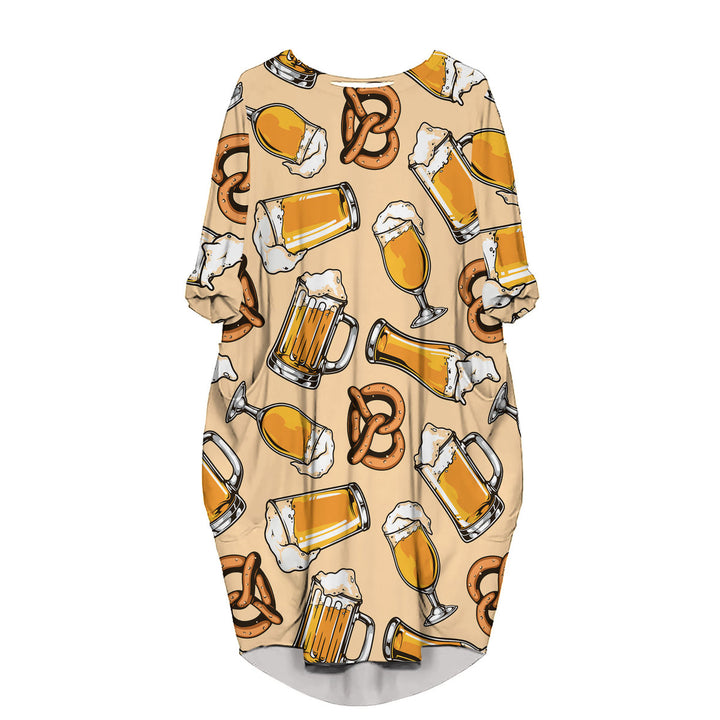 Beer And Pretzel Oktoberfest Long Sleeve Midi Dress