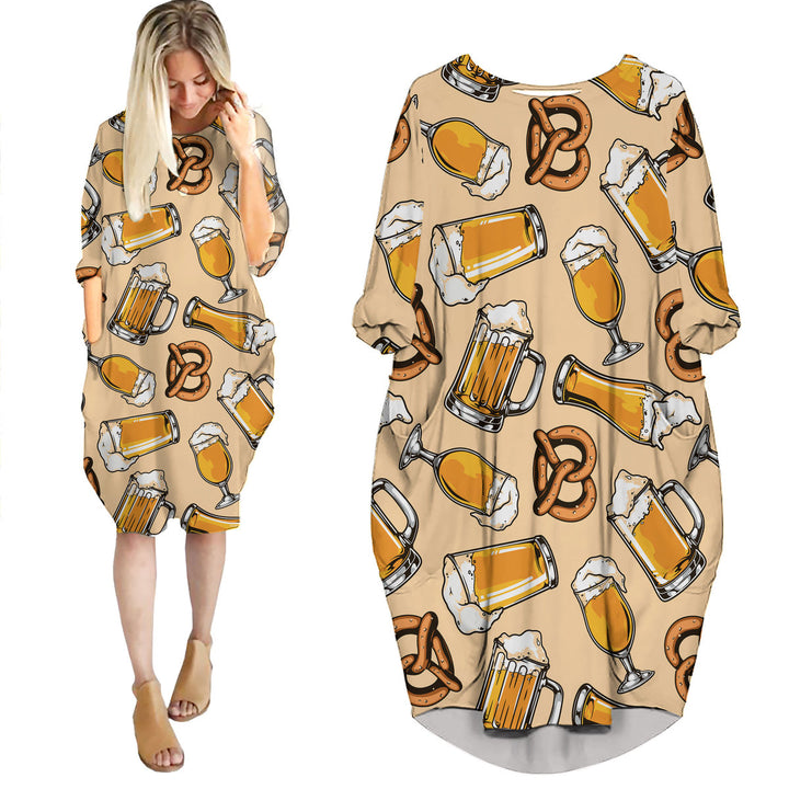 Beer And Pretzel Oktoberfest Long Sleeve Midi Dress