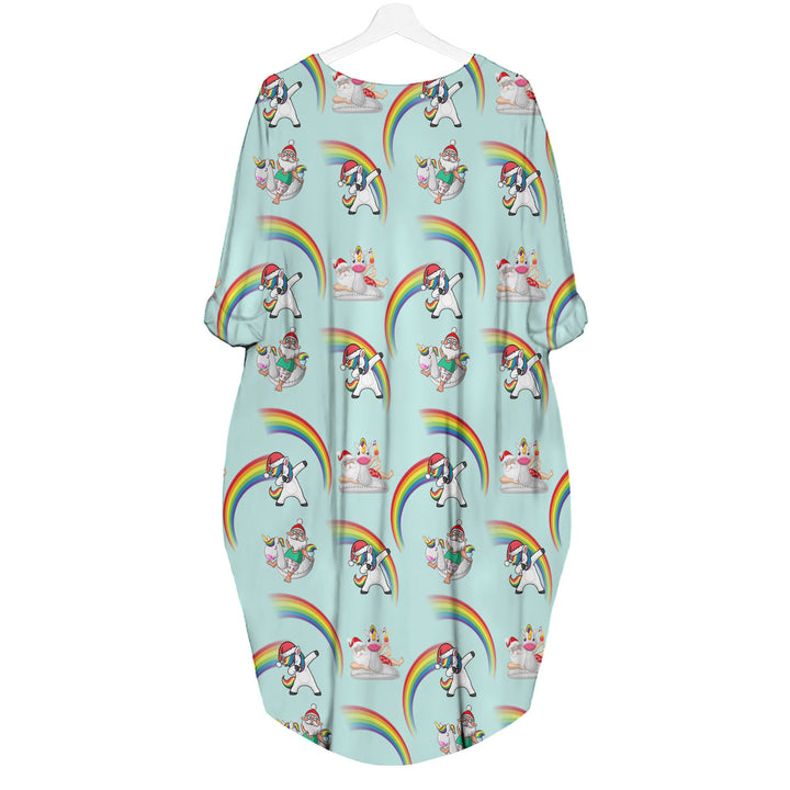 Unicorn Rainbow Christmas in July Long Sleeve Midi Dress