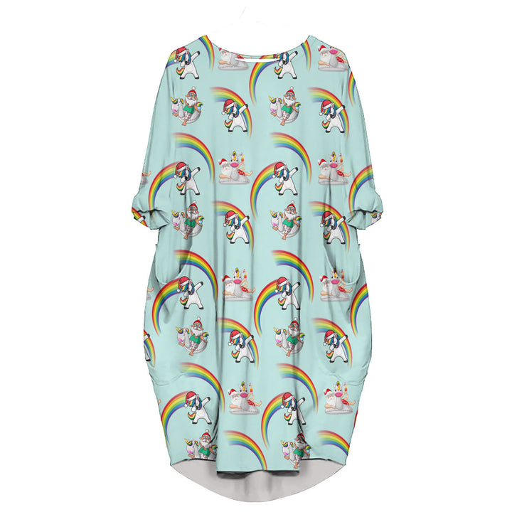 Unicorn Rainbow Christmas in July Long Sleeve Midi Dress