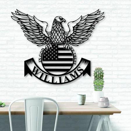 Eagle American Flag Custom Name Laser Cut Metal Sign