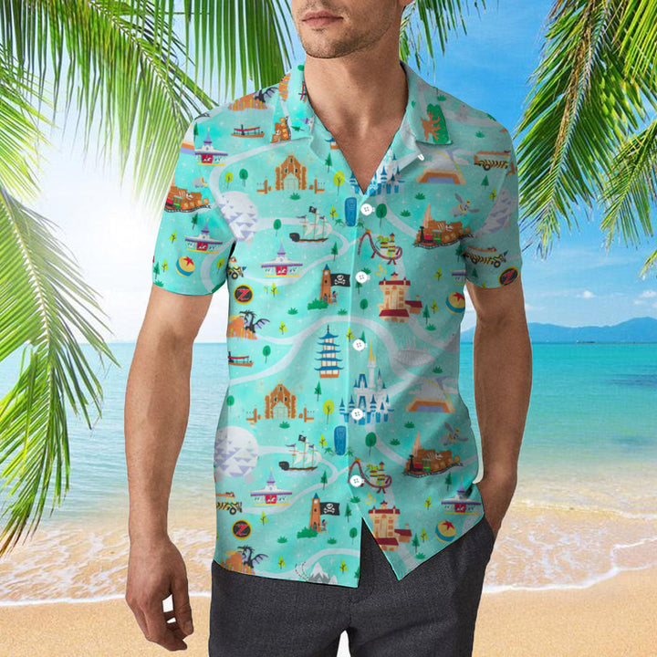 Magic Kingdom Blue Hawaiian Shirt | For Men & Women | Adult | WT1286-Hawaii Shirt Premium-Gerbera Prints.