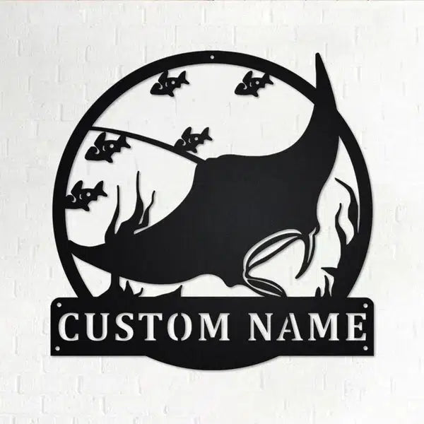Manta Rays Custom Cut Metal Sign | MN1570-Black-Gerbera Prints.