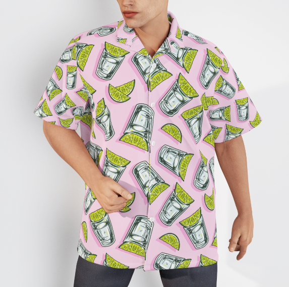 Margarita Cocktail Tequila With Lime Pattern Pink Aloha Hawaiian Shirts For Men And For Women WT6263