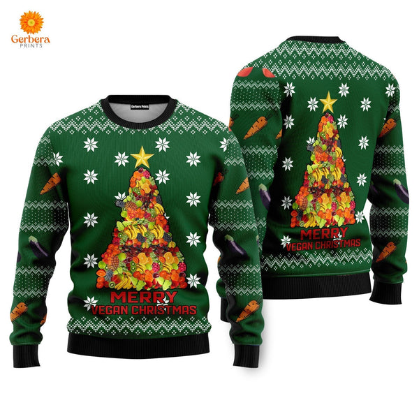 Merry Vegan Christmas Ugly Christmas Sweater For Men & Women US6133-S-Gerbera Prints.