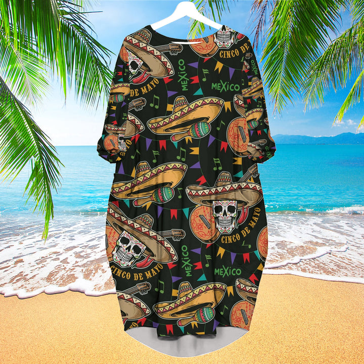 Mexican Skull Cinco De Mayo Long Sleeve Midi Dress | MD1698