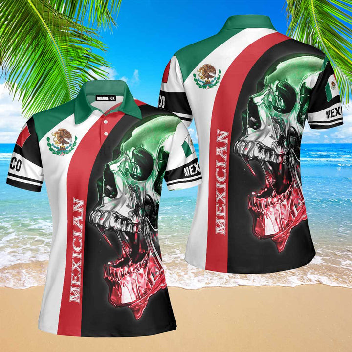 Mexico - Gift for Women, Mexican - Mexican Flag Skull Polo Shirt