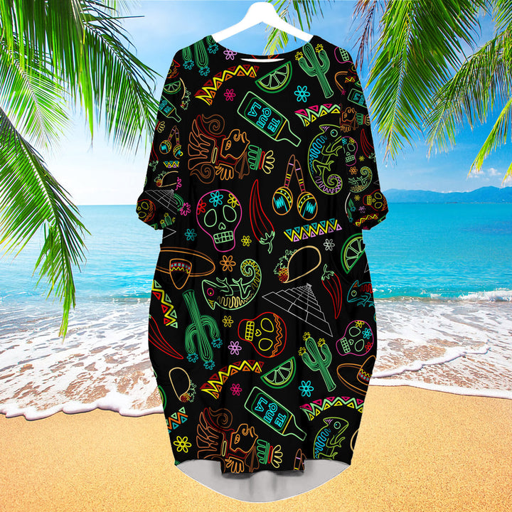 Mexico Neon Fiesta Cinco De Mayo Long Sleeve Midi Dress | MD1141