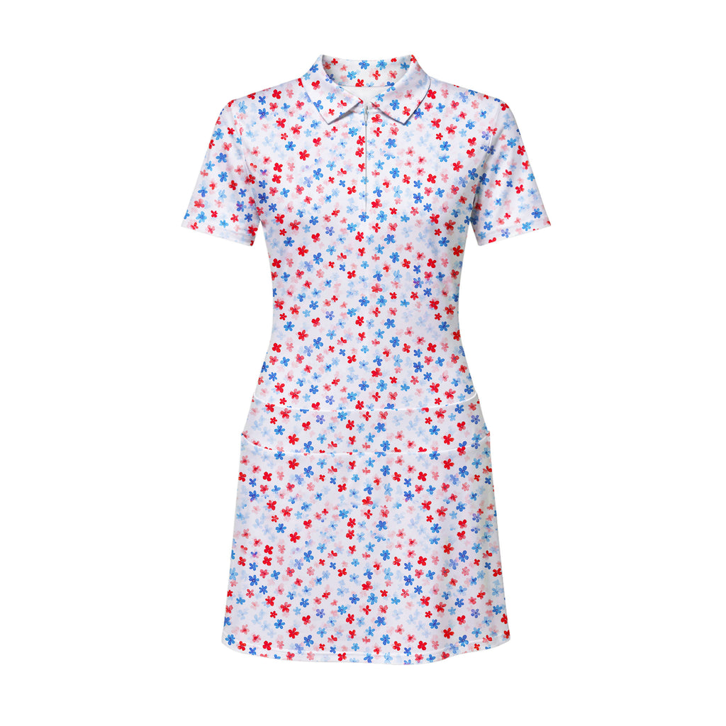 Red & Blue Floral Short Sleeve Dress