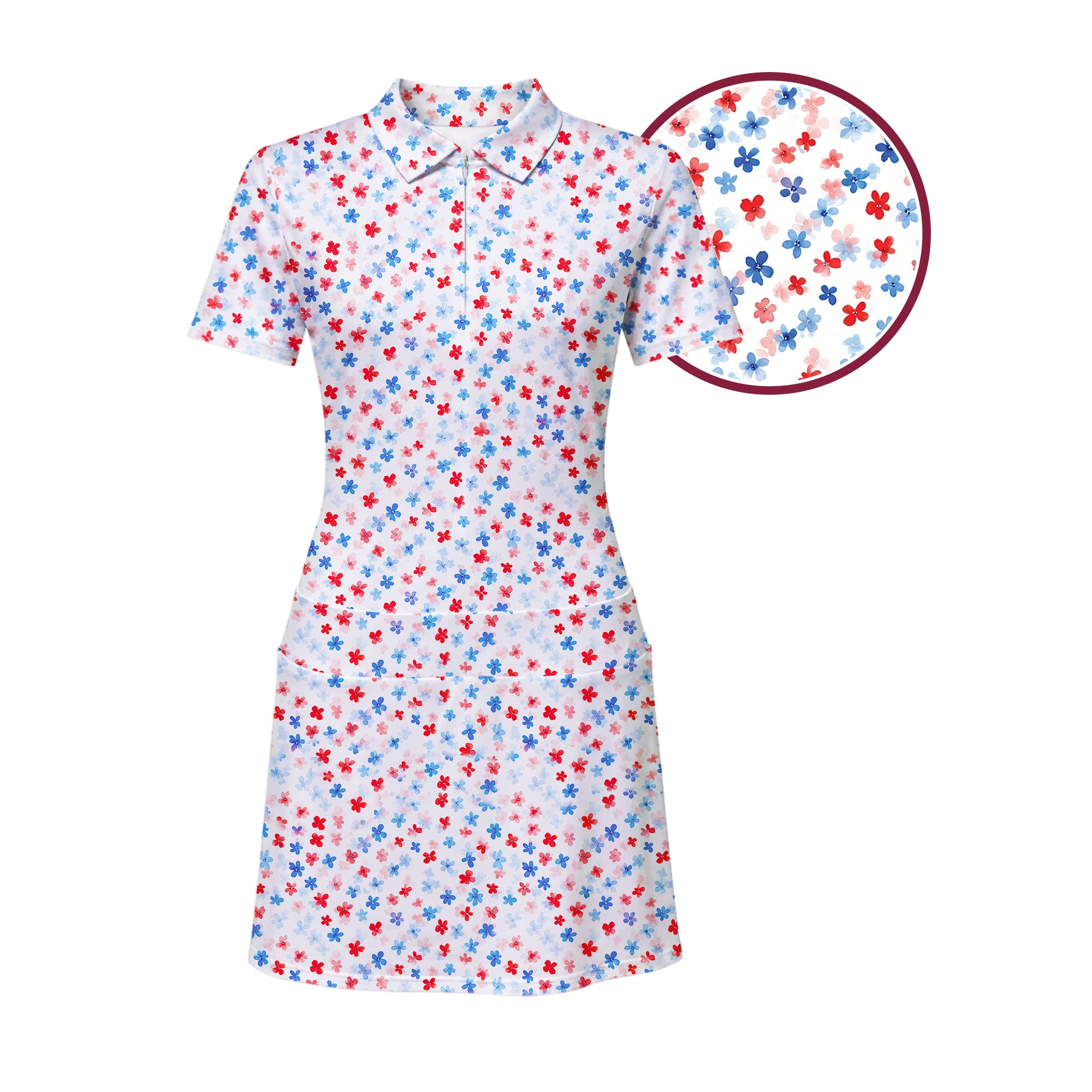 Red & Blue Floral Short Sleeve Dress