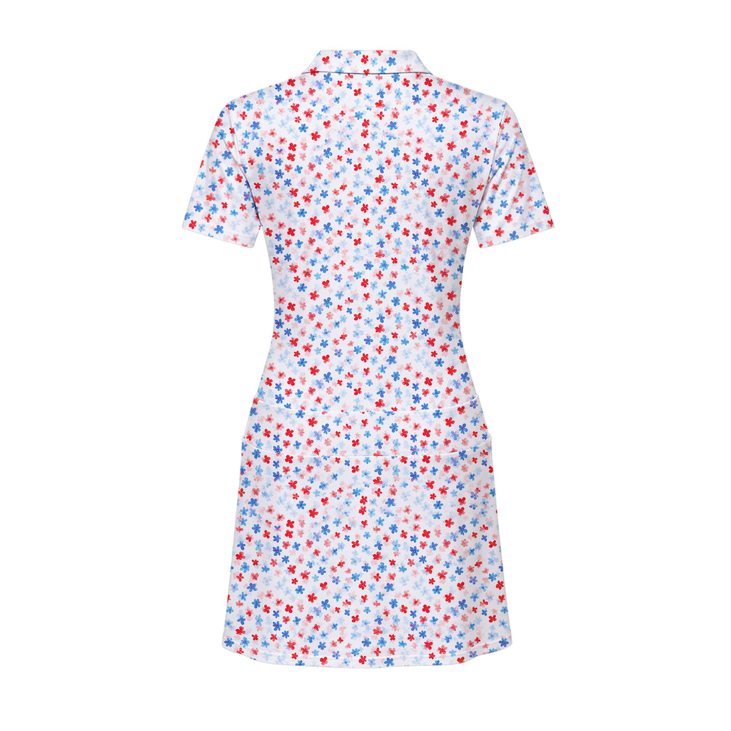 Red & Blue Floral Short Sleeve Dress