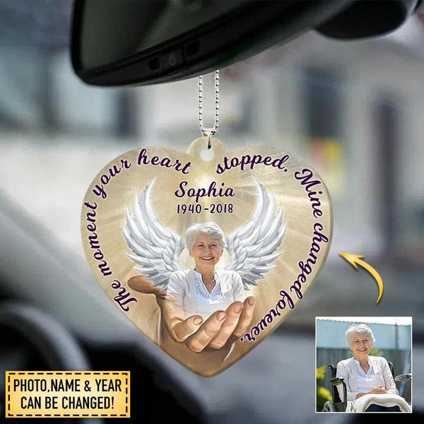 The Moment Your Heart Stopped Mine Changed ForeverCustom photo Custom Text Car Ornament COT1001