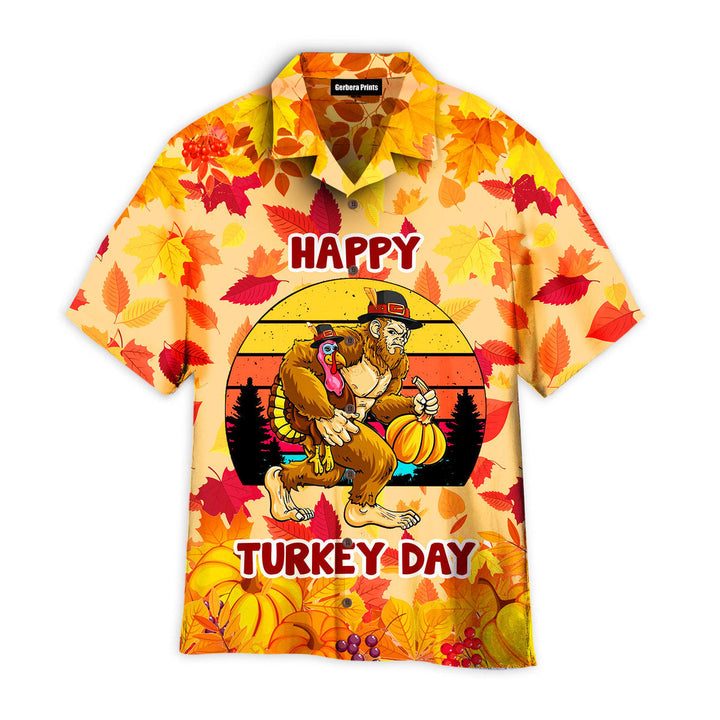 Thanksgiving Bigfoot With Pumpkin And Turkey Aloha Hawaiian Shirts For Men & For Women | WT9600-Colorful-Gerbera Prints.