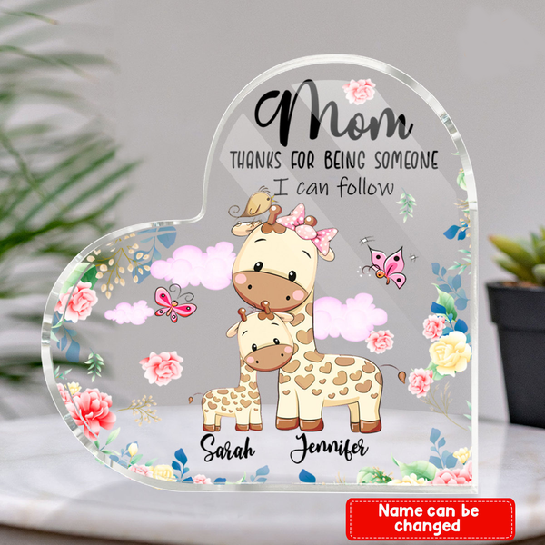 Mother's Day Giraffe Mom Thanks For Being Awesome Personalized Custom Heart Shaped Acrylic Plaque AN1105-M (11*11*1.4cm)-Gerbera Prints.