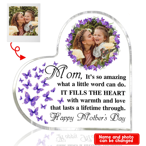 Mother's Day Mom It's So Amazing Floral Butterflies Personalized Custom Heart Shaped Acrylic Plaque AN1203-M (11*11*1.4cm)-Gerbera Prints.