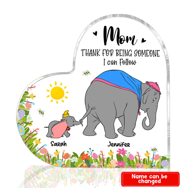 Mother's Day Thanks For Being Someone I Follow Elephant Mom Personalized Custom Heart Shaped Acrylic Plaque AN1201-M (11*11*1.4cm)-Gerbera Prints.