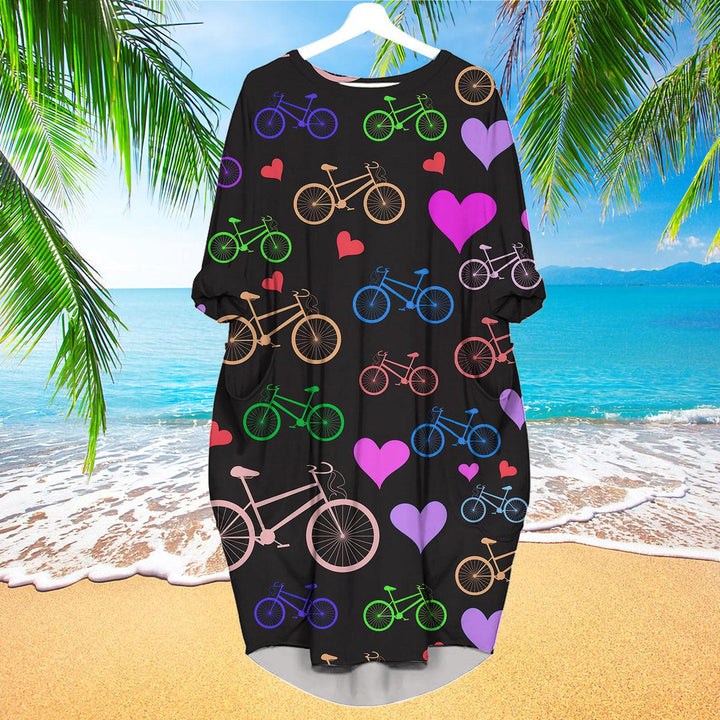 Multicolored Bikes And Hearts Long Sleeve Midi Dress | MD1404