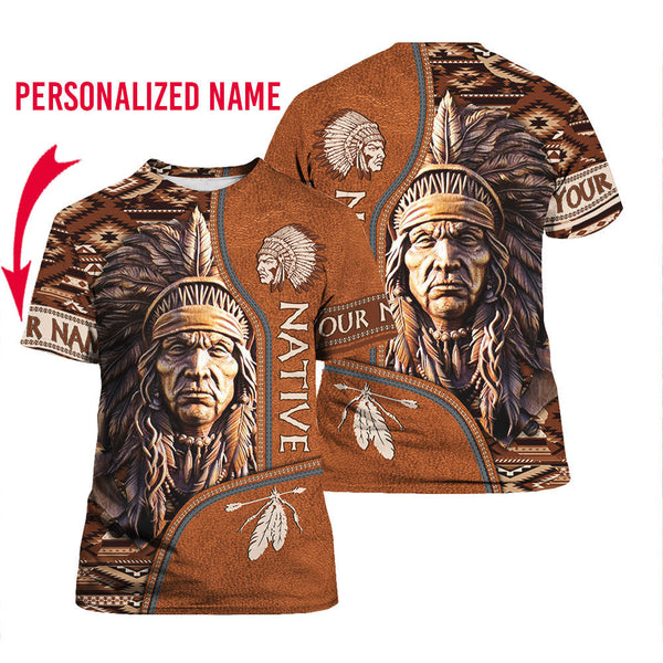 Native American Warrior Custom Name T-Shirt Over Print For Men & Women