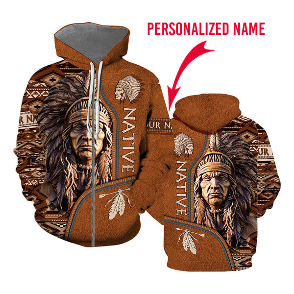 Native American Warrior Custom Name Zip Up Hoodie For Men & Women