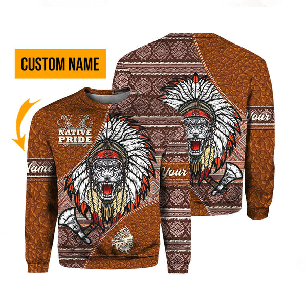 Native Pride American Skull Custom Name Crewneck Sweatshirt For Men & Women