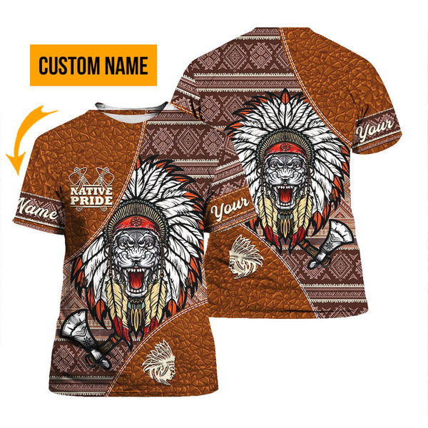 Native Pride American Skull Custom Name T Shirt For Men & Women
