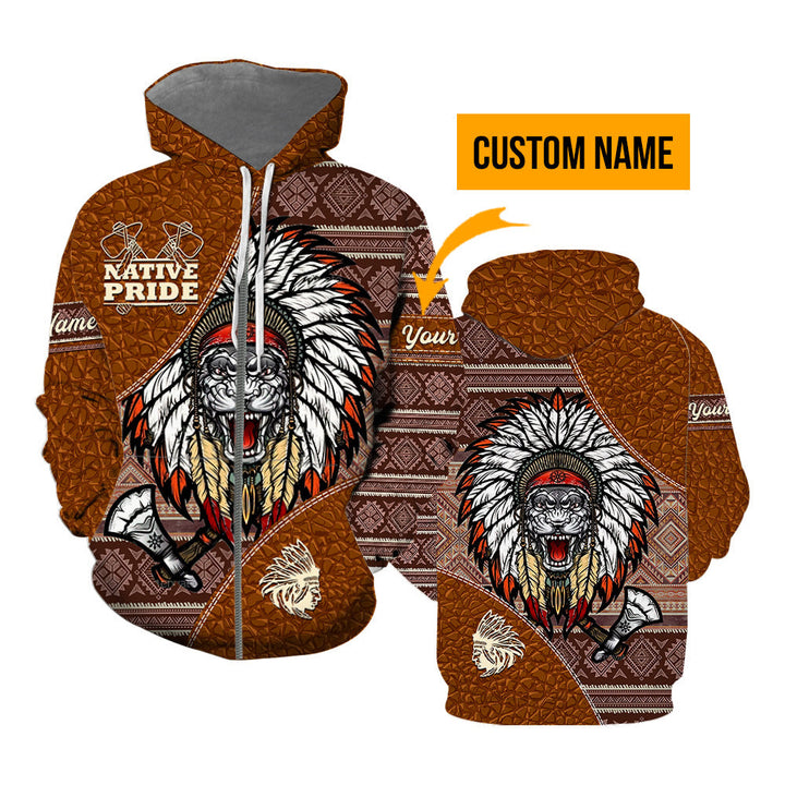 Native Pride American Skull Custom Name Zip Up Hoodie For Men & Women