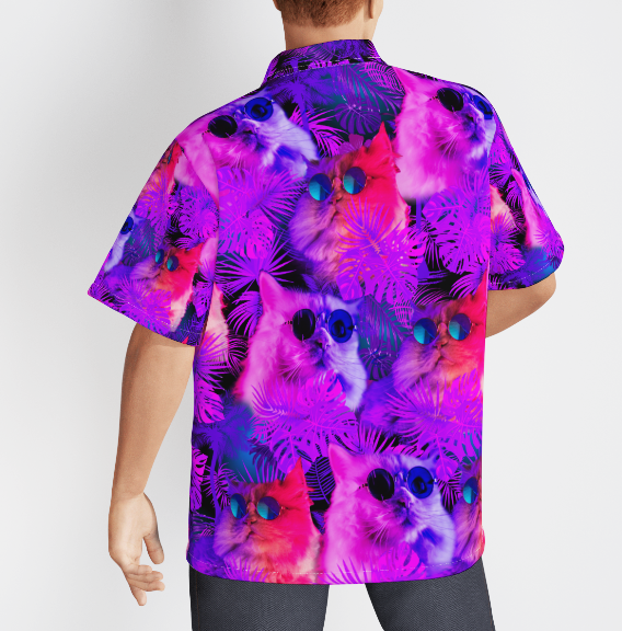 Neon Cat With Tropical Palm Leaves Pattern Aloha Hawaiian Shirts For Men And For Women WT2057 Gerbera prints