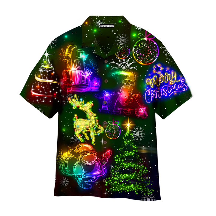 Neon Christmas Merry Everything Happy Always Aloha Hawaiian Shirts For Men And For Women WT8140 Gerbera Prints