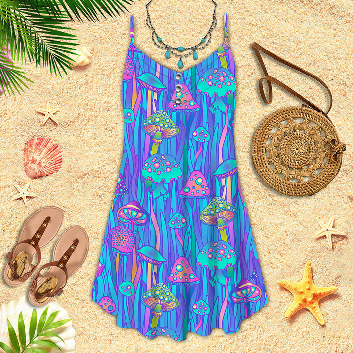 Neon Hippie Mushroom Spaghetti Strap Summer Dress | SD1632