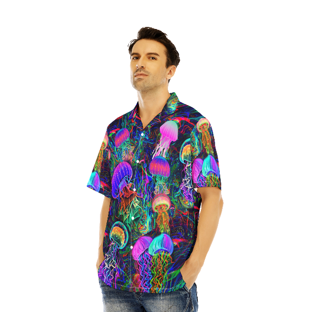 Neon Jellyfish Under The Sea Aloha Hawaiian Shirts For Men & For Women WT1496