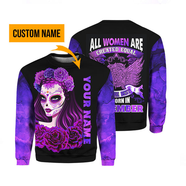 November Girl Skull Custom Name Crewneck Sweatshirt For Men & Women