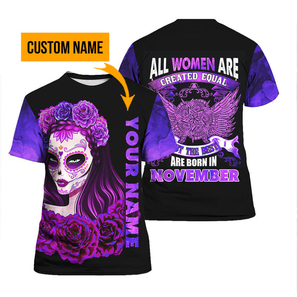 November Girl Skull Custom Name T Shirt For Men & Women