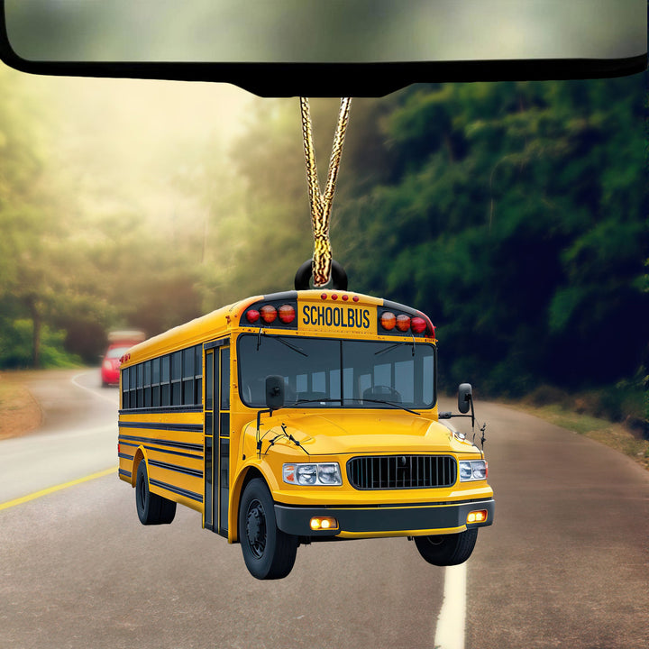 Yellow School Bus Shaped Christmas Ornament