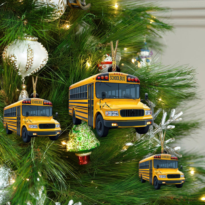 Yellow School Bus Shaped Christmas Ornament