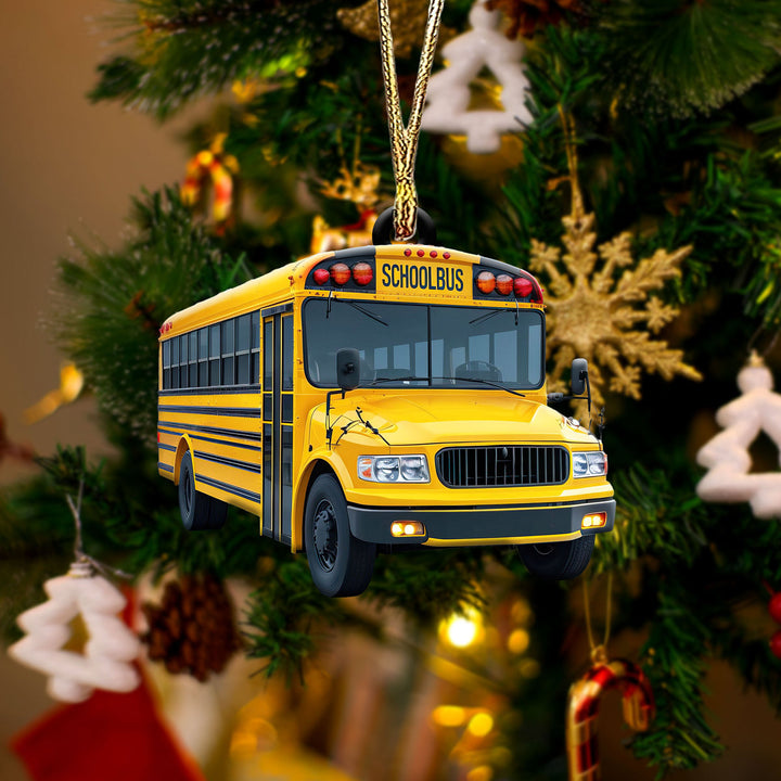 Yellow School Bus Shaped Christmas Ornament