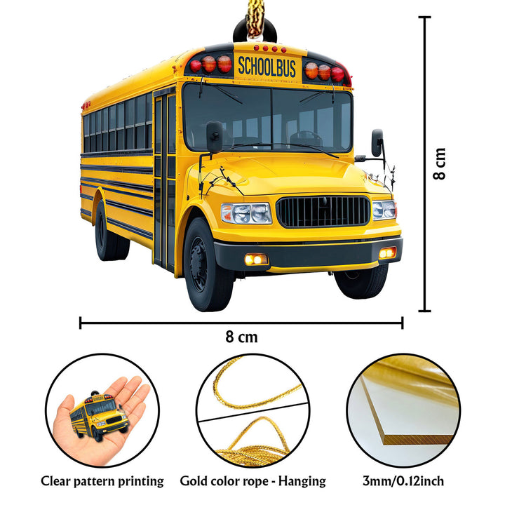 Yellow School Bus Shaped Christmas Ornament