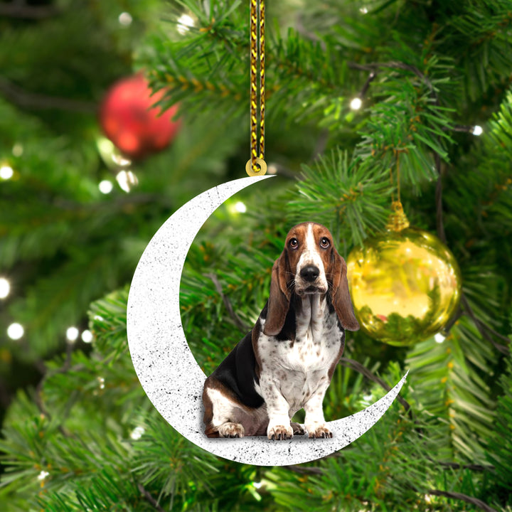 Basset Hound Dog On The Moon Car Ornament CO1474