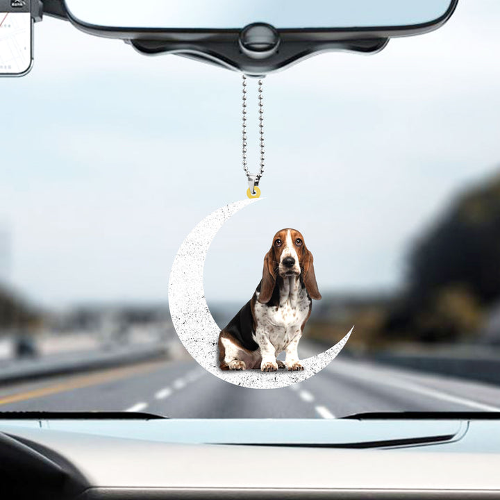 Basset Hound Dog On The Moon Car Ornament CO1474