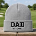 Golf Dad 2026 Embroidered Beanie - Front View, Sport Grey