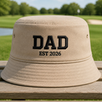 Golf Dad 2026 Embroidered Bucket Hat - Front View, Khaki