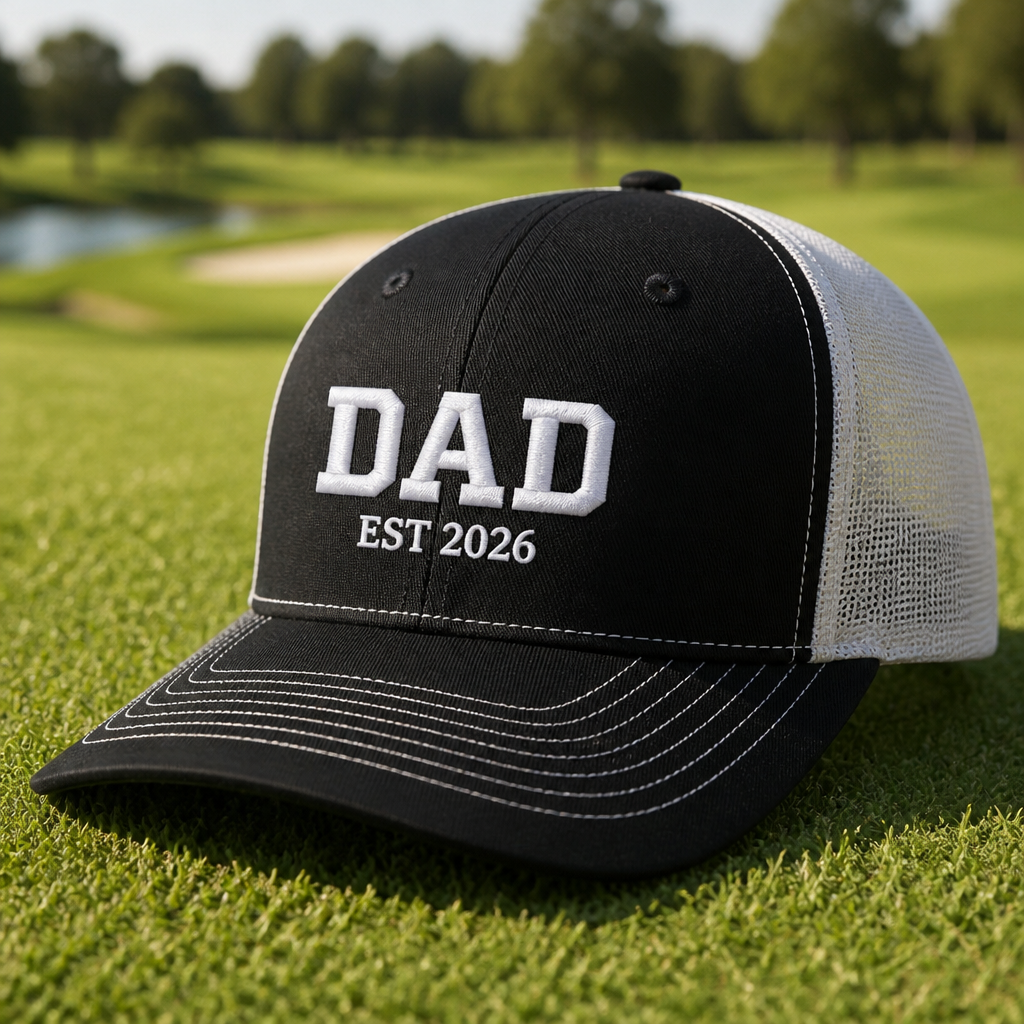 Golf Dad 2026 Embroidered Trucker Hat - Lifestyle, Black - White