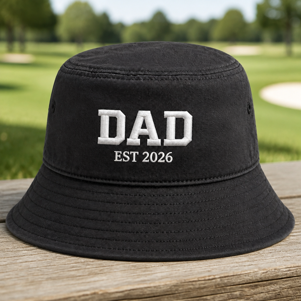Golf Dad 2026 Embroidered Bucket Hat - Front View, Black