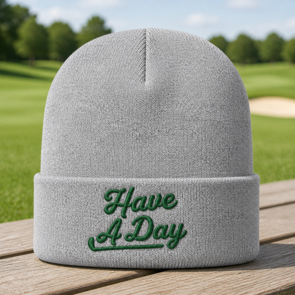 Have a day Embroidered Beanie - Front View, Sport Grey