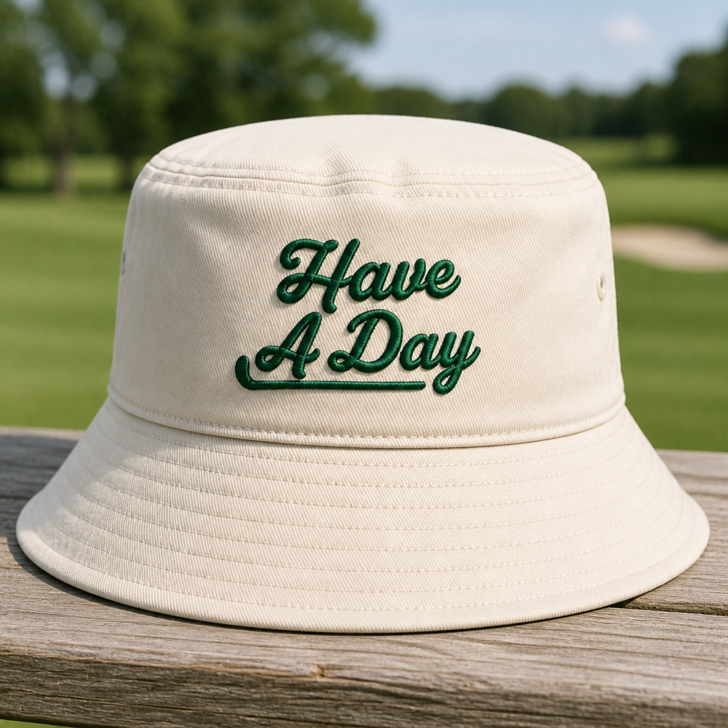 Have a day Embroidered Bucket Hat - Front View, White