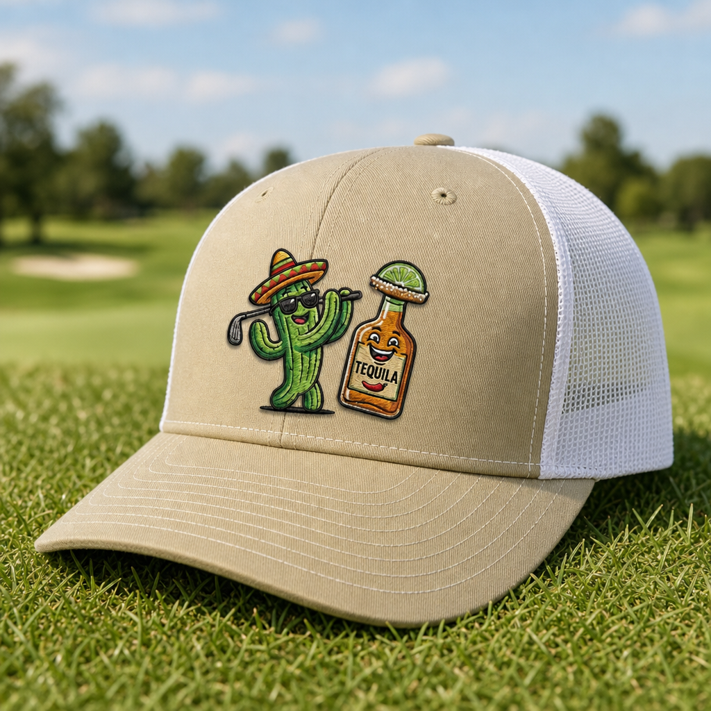 Tequila & Tee Embroidered Trucker Hat - Lifestyle, Khaki - White